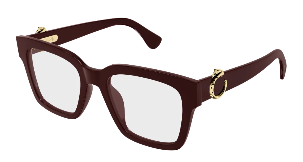 Cartier CT0640O Kolor: BURGUNDY-TRANSPARENT, Kolor oprawy: Czerwony
