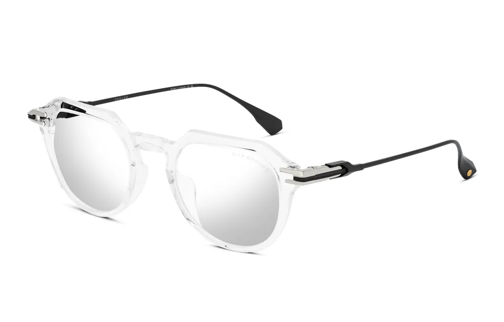 Dita OKULUS CRYSTAL CLEAR - SHINY SILVER - BLACK IRON, Transparentny