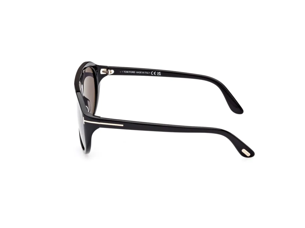 Tom Ford REX-02 FT1001 01A SHINY BLACK / SMOKE, Czarny