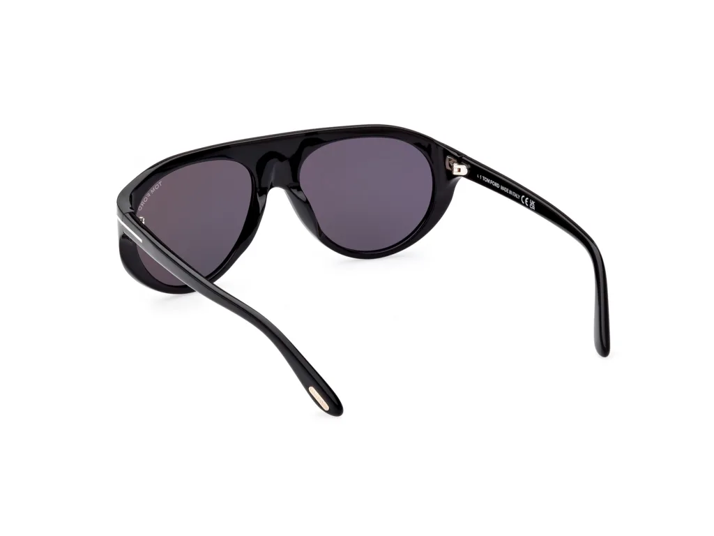 Tom Ford REX-02 FT1001 01A SHINY BLACK / SMOKE, Czarny