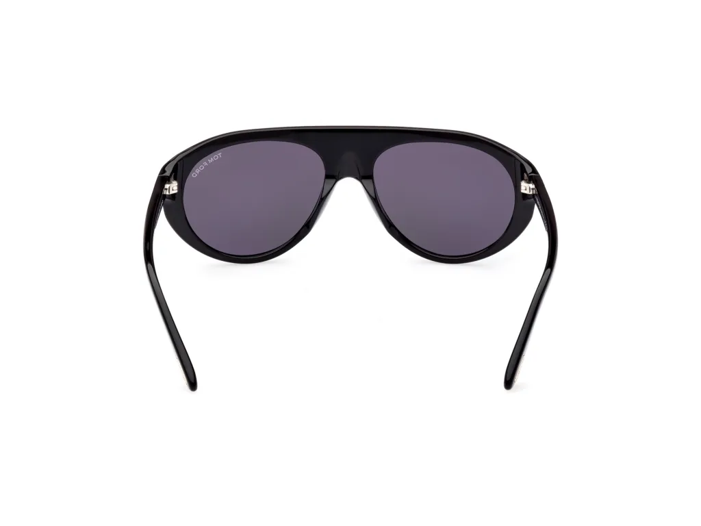 Tom Ford REX-02 FT1001 01A SHINY BLACK / SMOKE, Czarny