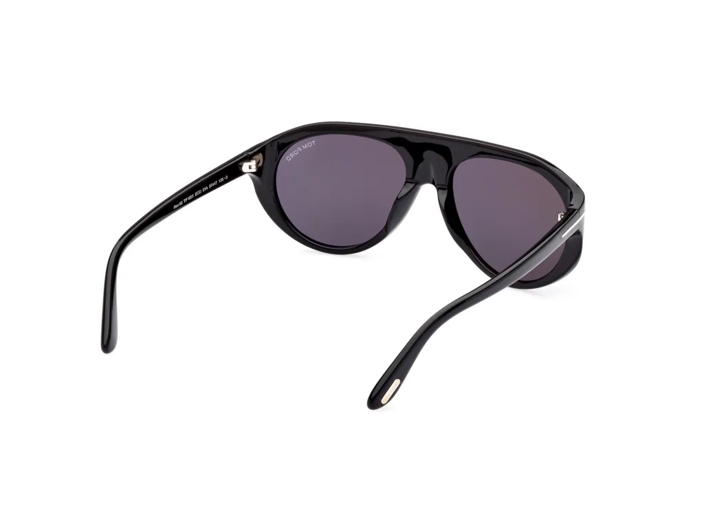 Tom Ford REX-02 FT1001 01A SHINY BLACK / SMOKE, Czarny