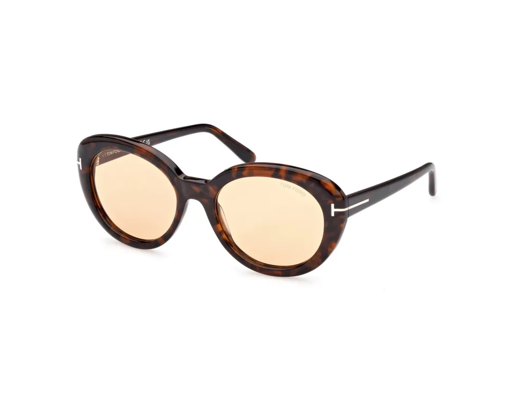 Tom Ford LILY-02 FT1009 52E SHINY DARK HAVANA / PHOTOCHROMIC PEACH, Wzór havana
