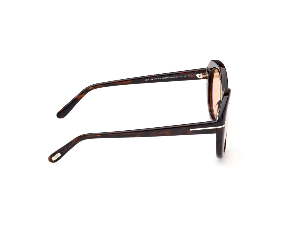 Tom Ford LILY-02 FT1009 52E SHINY DARK HAVANA / PHOTOCHROMIC PEACH, Wzór havana