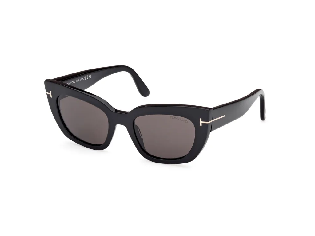 Tom Ford ATHENA TF1190 01A SHINY BLACK / SMOKE / GREY WITH LIGHT MIRROR, Czarny