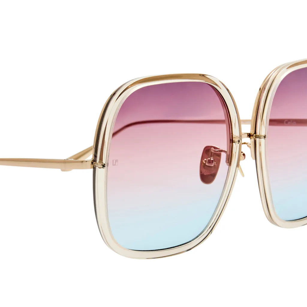 Linda Farrow CELIA LFL1405 Kolor: C8 TRUFFLE ITALIAN ACETATE / 22K LIGHT GOLD PLATED TITANIUM / DUSK GRADIENT, Kolor oprawy: Złoty