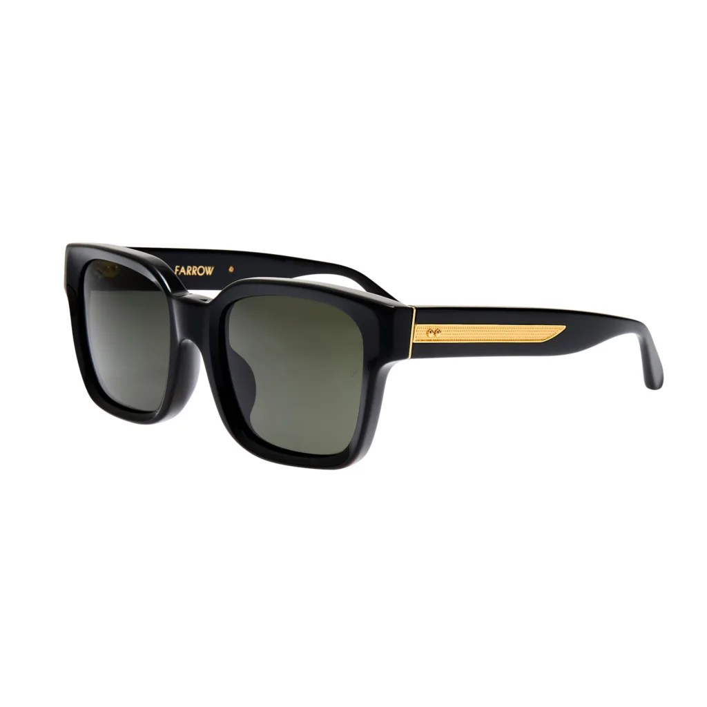 Linda Farrow NATHAN LFL1561 C1 BLACK / YELLOW GOLD DETAILS / SOLID GREY, Czarny