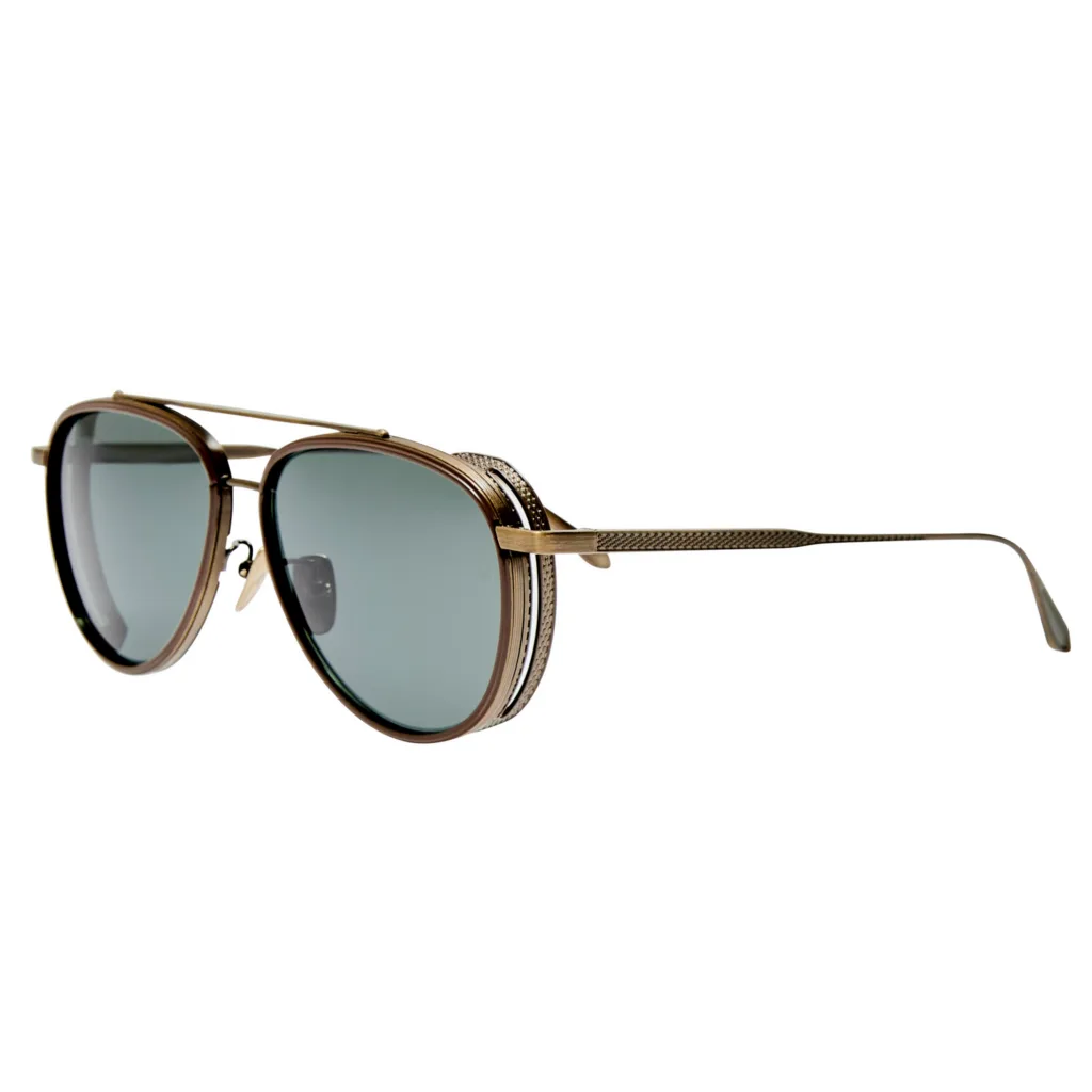 Linda Farrow CORTES LFL1628 C2 ANTIQUE GOLD / 22K GOLD PLATED TITANIUM / SOLID DEEP GREEN, Złoty