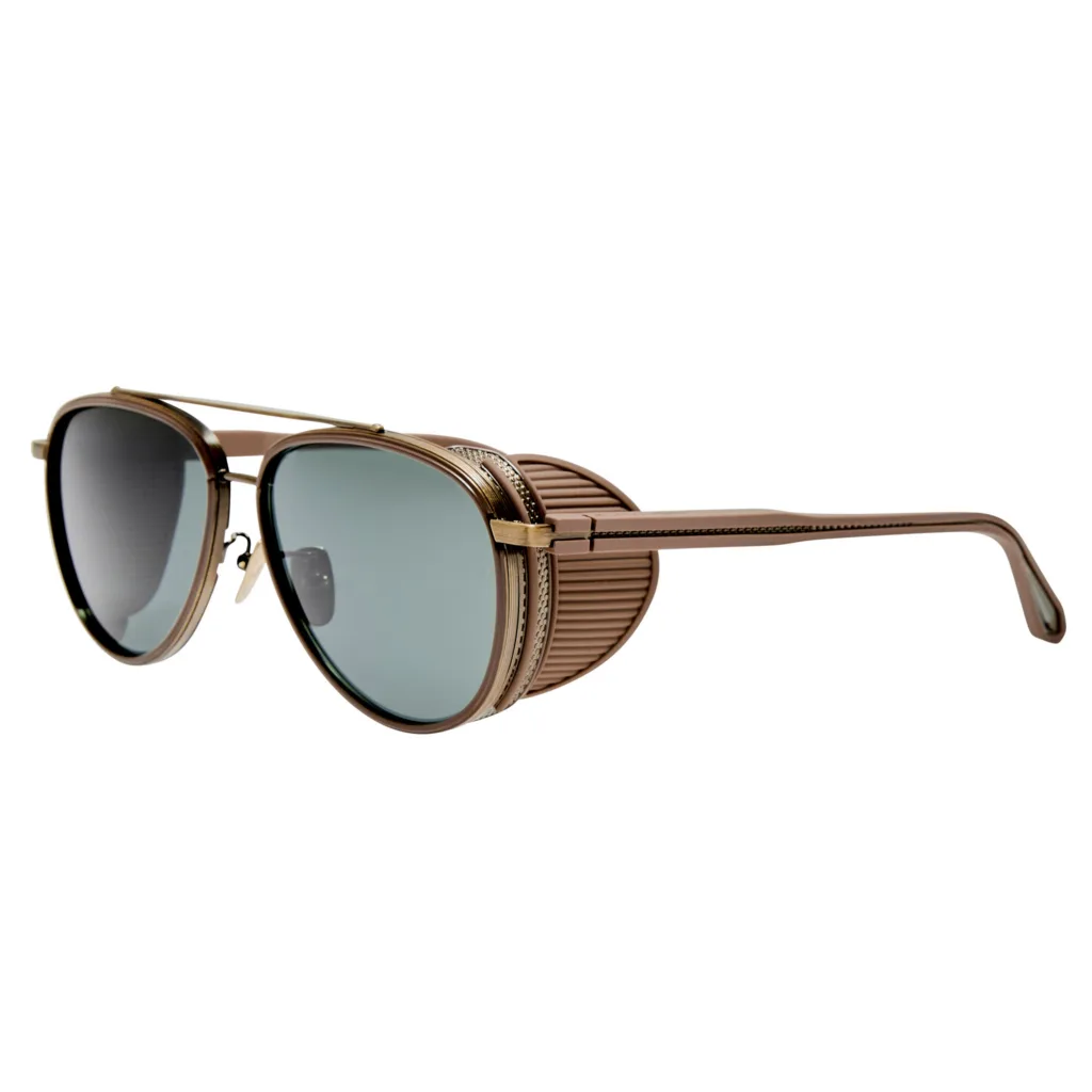 Linda Farrow CORTES LFL1628 C2 ANTIQUE GOLD / 22K GOLD PLATED TITANIUM / SOLID DEEP GREEN, Złoty