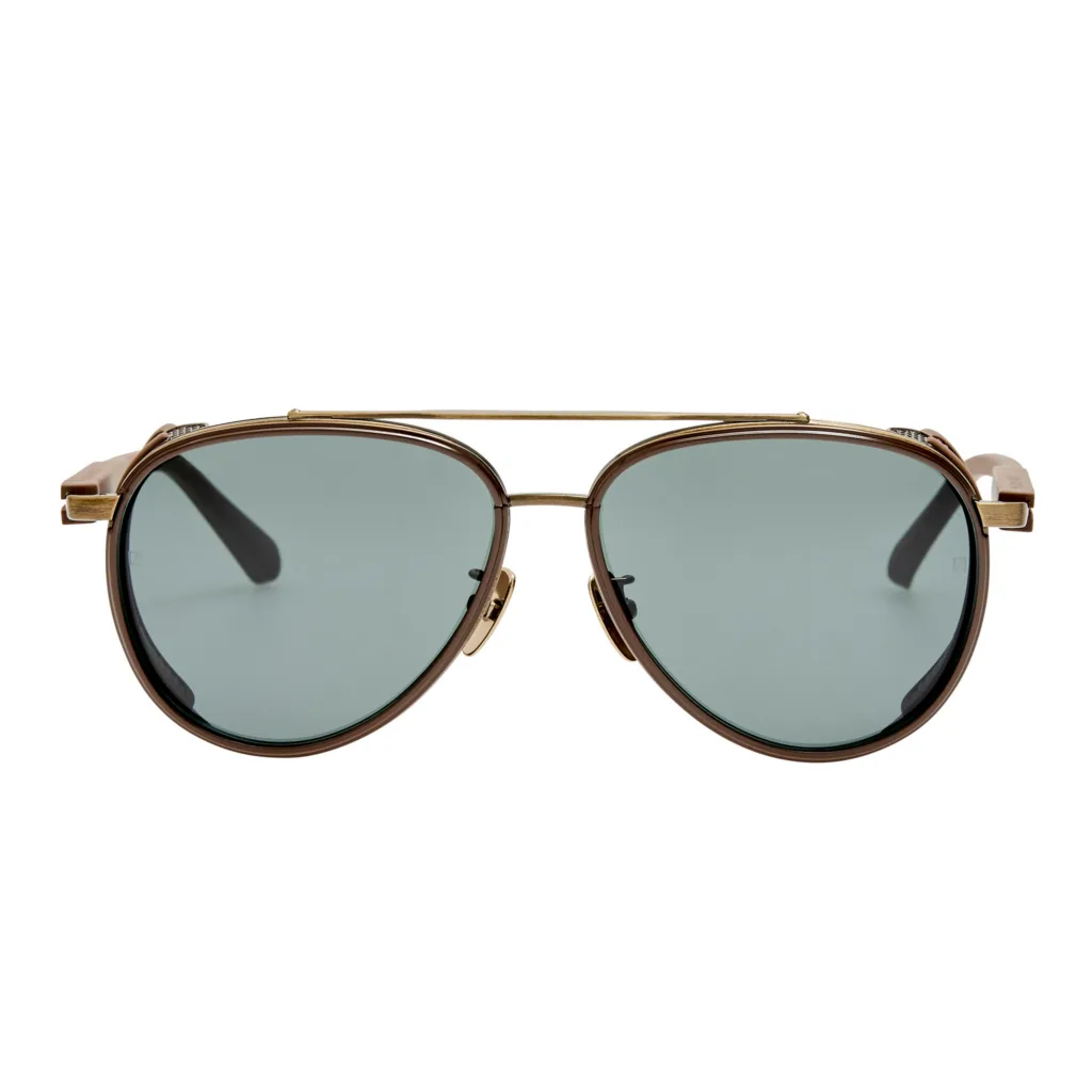 Linda Farrow CORTES LFL1628 C2 ANTIQUE GOLD / 22K GOLD PLATED TITANIUM / SOLID DEEP GREEN, Złoty