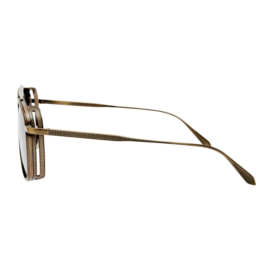 Linda Farrow CORTES LFL1628 C2 ANTIQUE GOLD / 22K GOLD PLATED TITANIUM / SOLID DEEP GREEN, Złoty