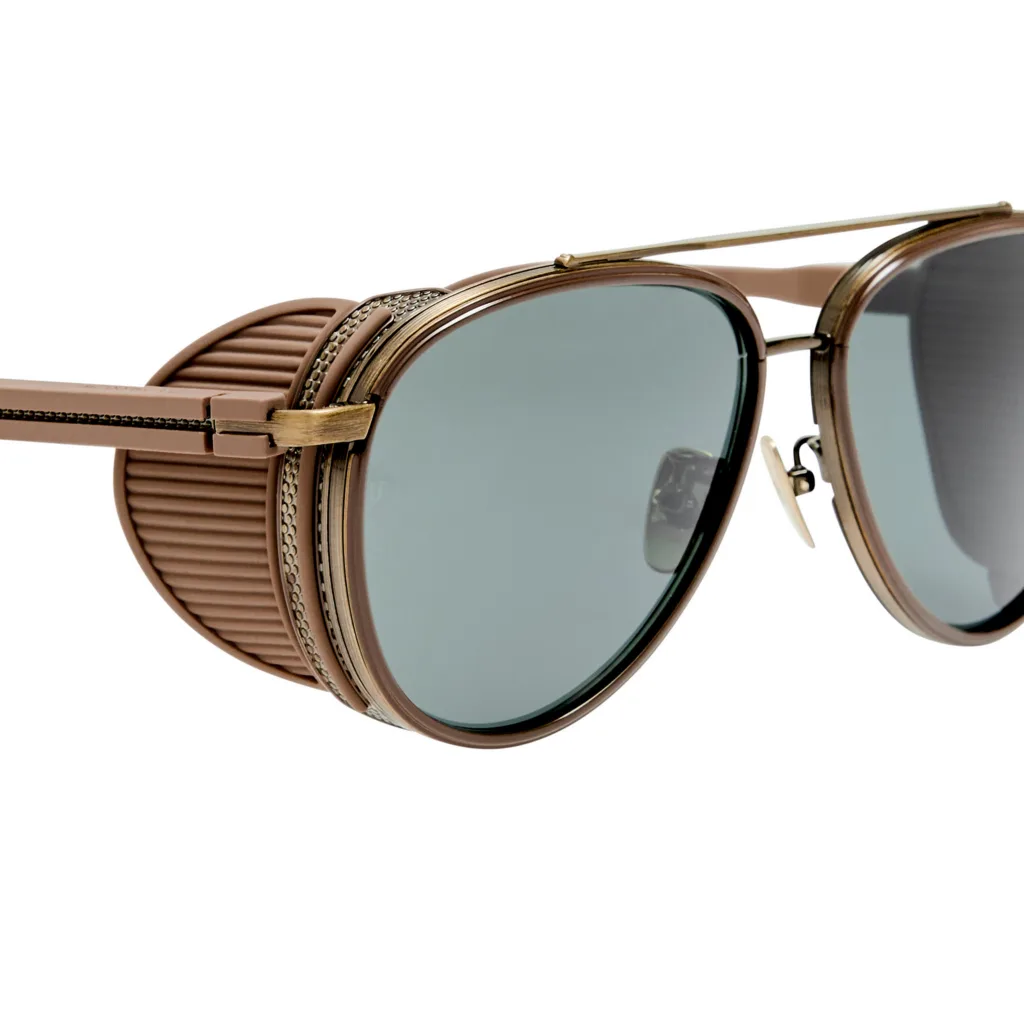 Linda Farrow CORTES LFL1628 C2 ANTIQUE GOLD / 22K GOLD PLATED TITANIUM / SOLID DEEP GREEN, Złoty