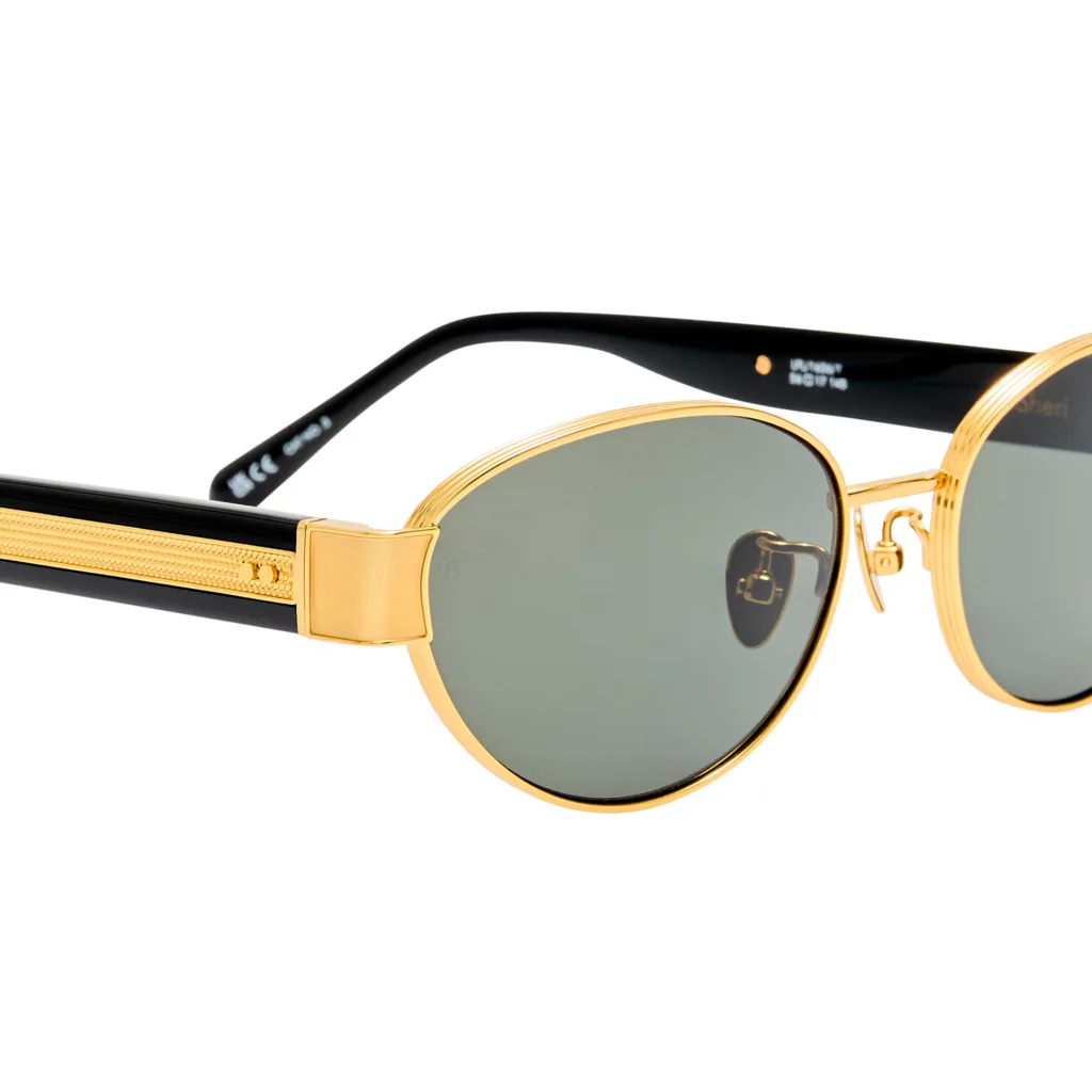 Linda Farrow SHERI LFL1656 C1 22K GOLD / BLACK / GREY LENSES, Złoty