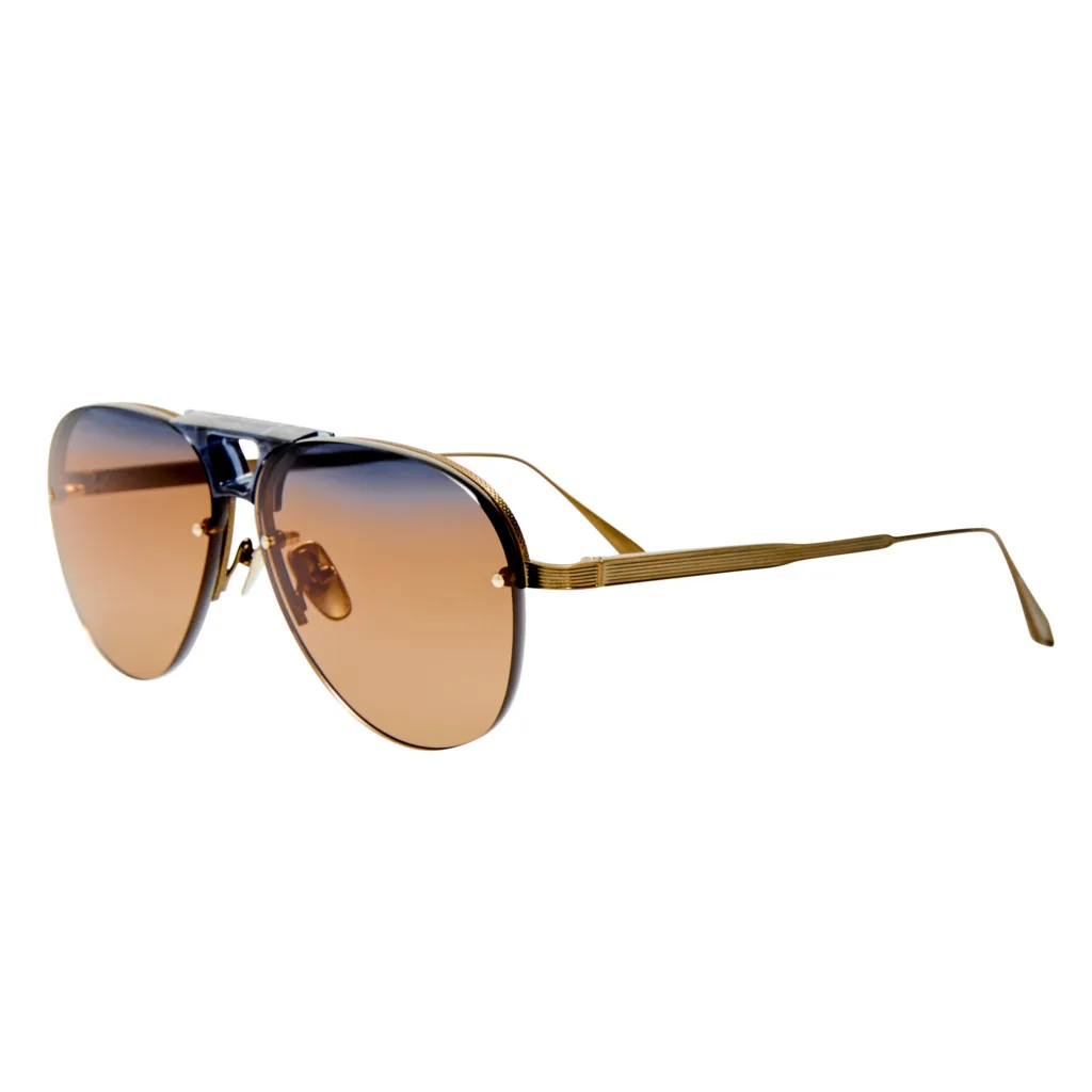 Linda Farrow TAYA LFL1672 Kolor: C2 22K GOLD / ANTIQUE GOLD / NAVY ACETATE / SILT GRADIENT, Kolor oprawy: Brązowy