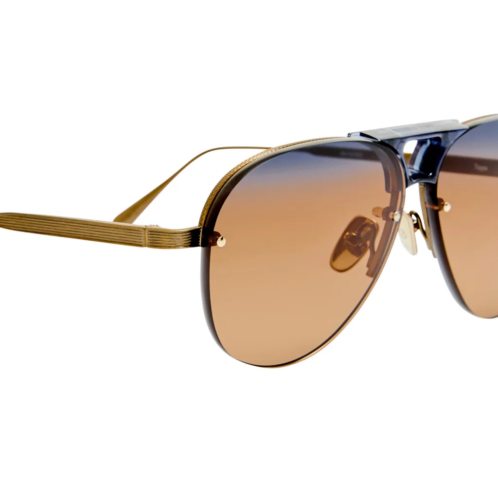 Linda Farrow TAYA LFL1672 Kolor: C2 22K GOLD / ANTIQUE GOLD / NAVY ACETATE / SILT GRADIENT, Kolor oprawy: Brązowy