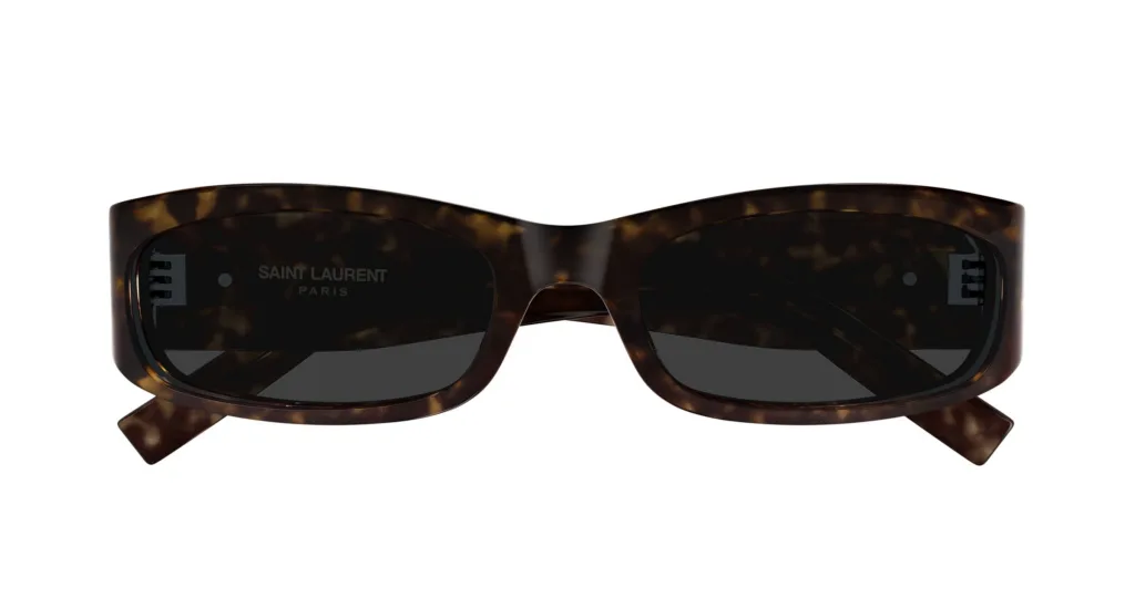 Saint Laurent SL M152 002 SHINY DARK HAVANA / SOLID GREY, Wzór havana