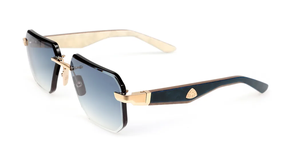 Maybach THE VISIONIST SUN I MELLOW GOLD PLATED, DEEP SEA BLUE WALNUT BURR, WALNUT & WHITE BURR / LIGHT BLUE GRADIENT