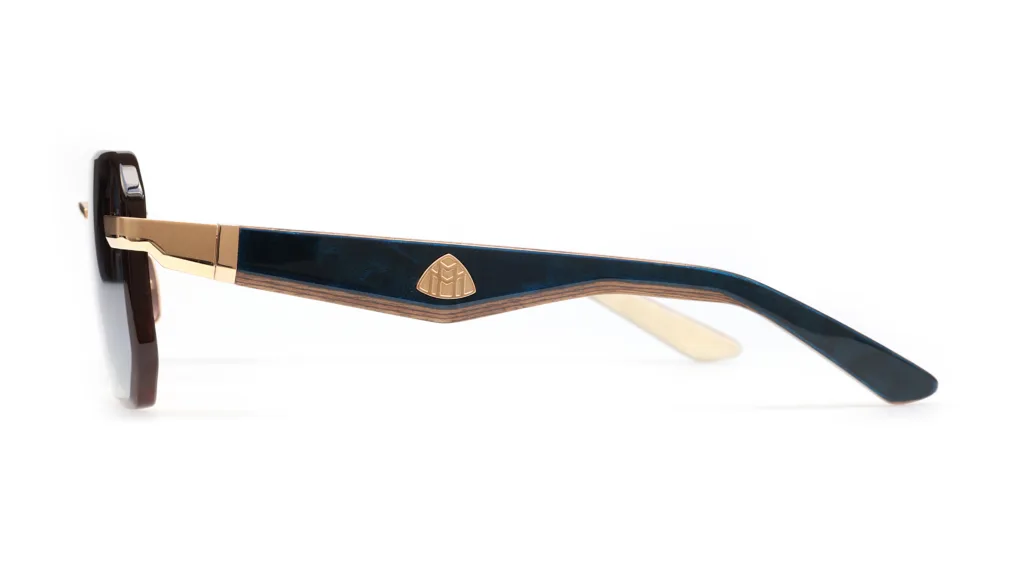 Maybach THE VISIONIST SUN I MELLOW GOLD PLATED, DEEP SEA BLUE WALNUT BURR, WALNUT & WHITE BURR / LIGHT BLUE GRADIENT