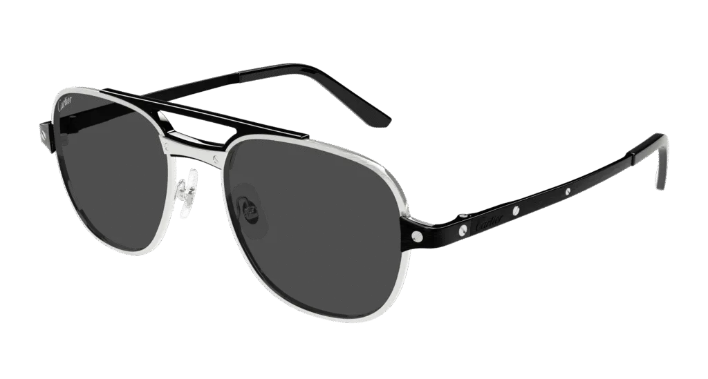 Cartier CT0477S Kolor: SILVER-BLACK-SMOKE, Kolor oprawy: Srebrny